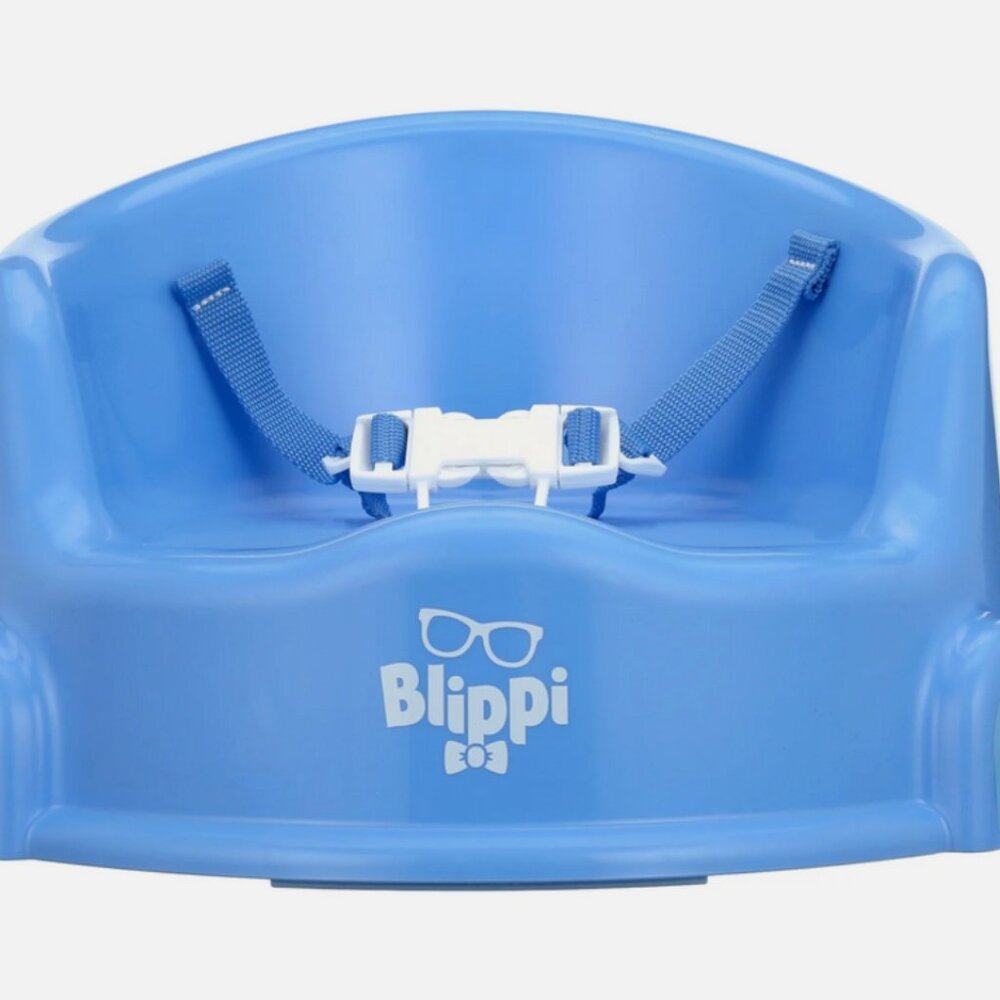 Blippi 15-Inch Blue Kids Plastic Chair Floor Booster seat w/Safety Harness